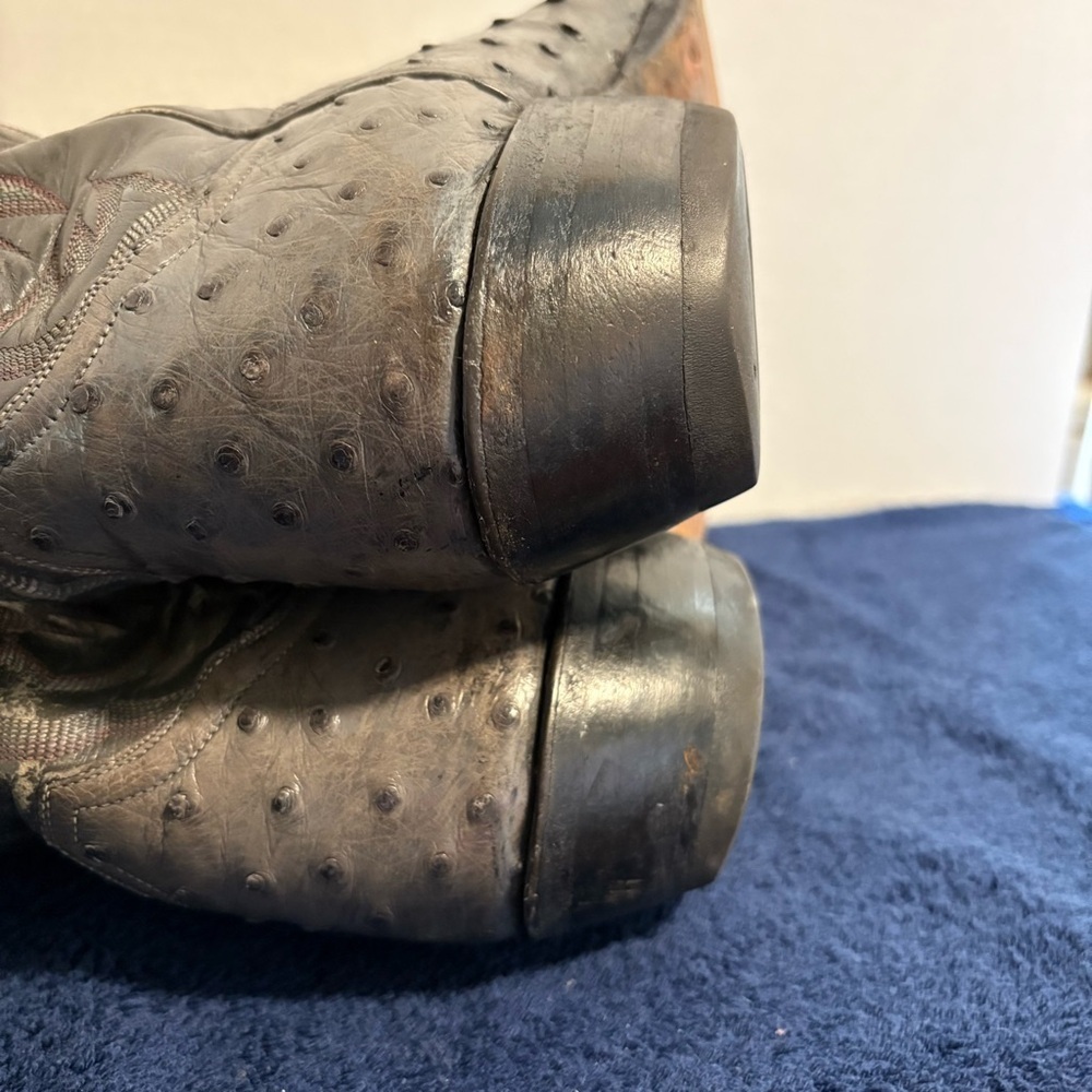 Vintage Tony Lama El Rey Gray Full Quill Ostrich Cowboy Boots Leather Mens 9.5 E - Picture 4 of 8